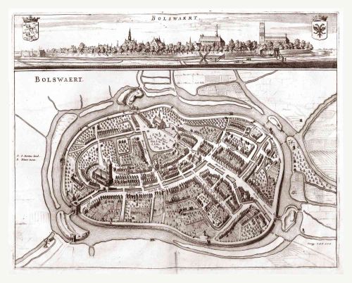 Museumkwaliteit reproductie van de historische stadsplattegrond van Bolsward uit 1664 door Haackma Gravius