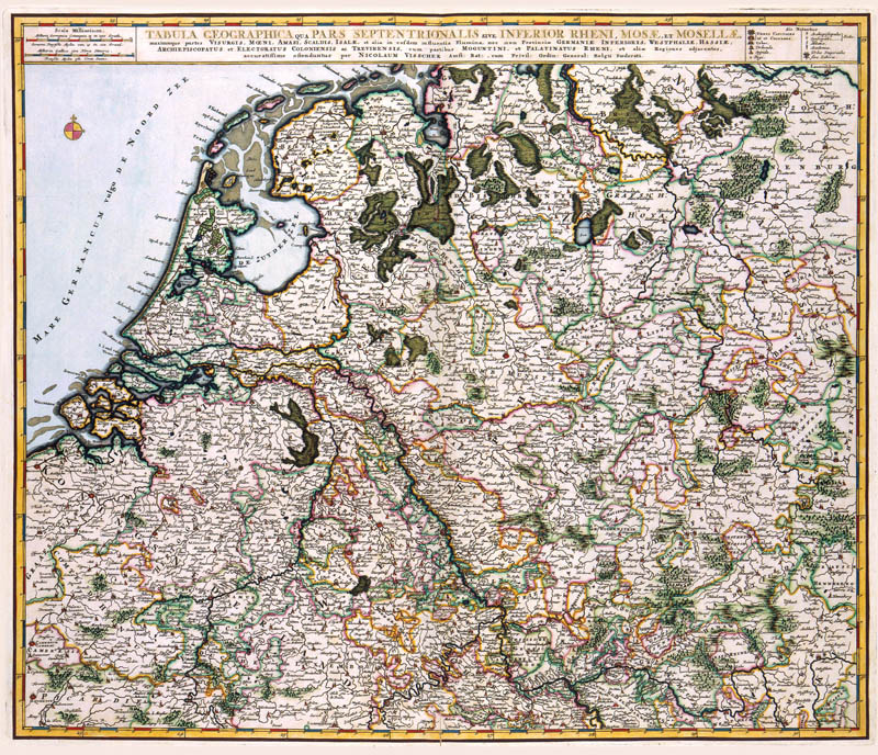 oude kaart duitsland Nederland Duitsland Luxemburg 1681 Rijn Maas Moezel Visscher 