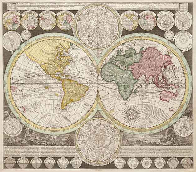 Planisphere wereldkaarten 1735 Ottens