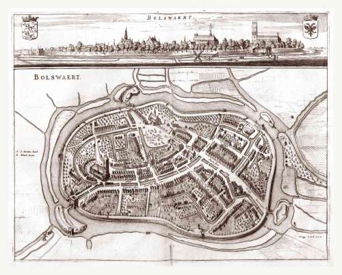 Museumkwaliteit reproductie van de historische stadsplattegrond van Bolsward uit 1664 door Haackma Gravius