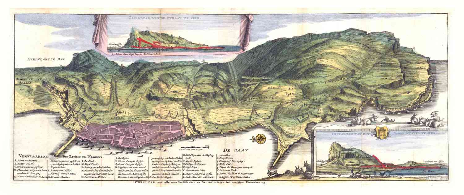Gezicht op Gibraltar 1720 De la Feuille
