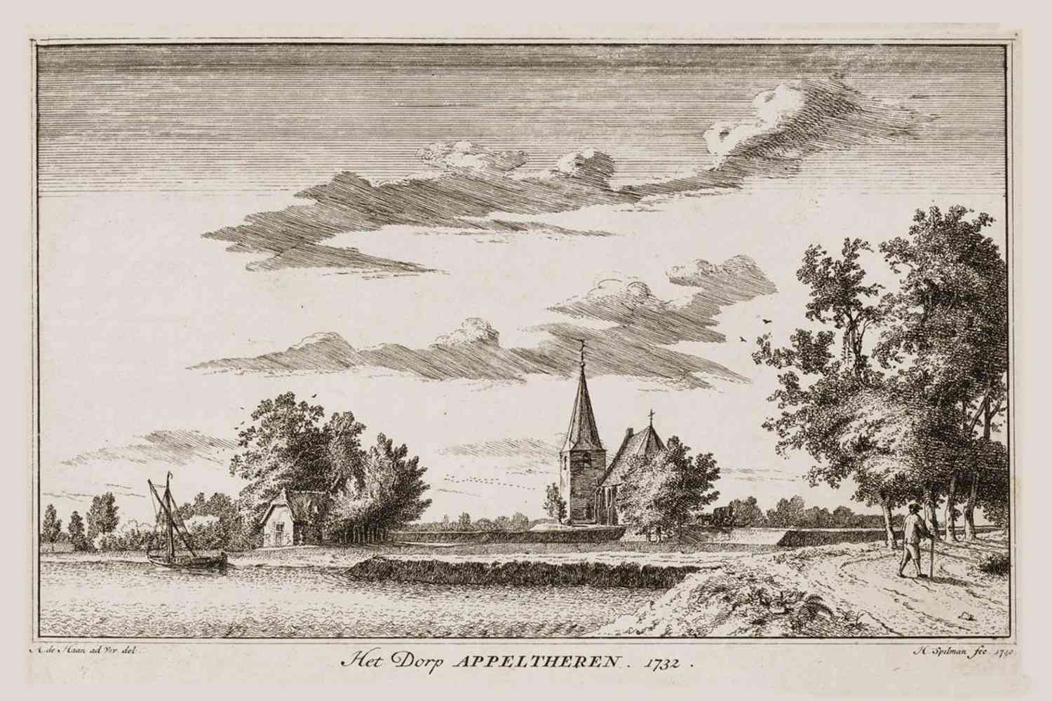 Museumkwaliteit reproductie van de historische gemeenteatlas-kaart van Appeltern uit de negentiende eeuw door Jacob Kuyper